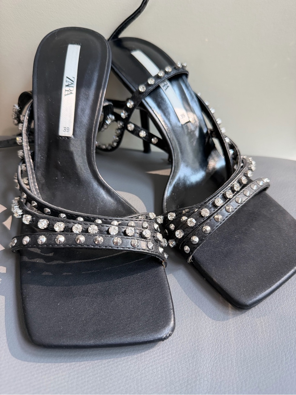 Zara studded embellished heels black size 39